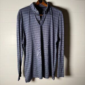 Broletto Mens Navy Striped Long Sleeve Polo Size XL 100% Cotton